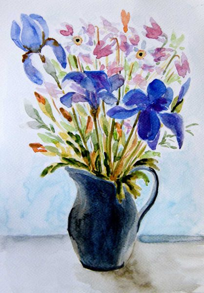 wazon z kwiatami - akwarela Małgorzata Jaskłowska