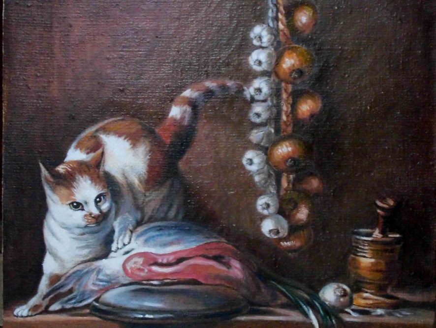 Pastisz - Martwa natura z kotem i rybą J.B.Chardin